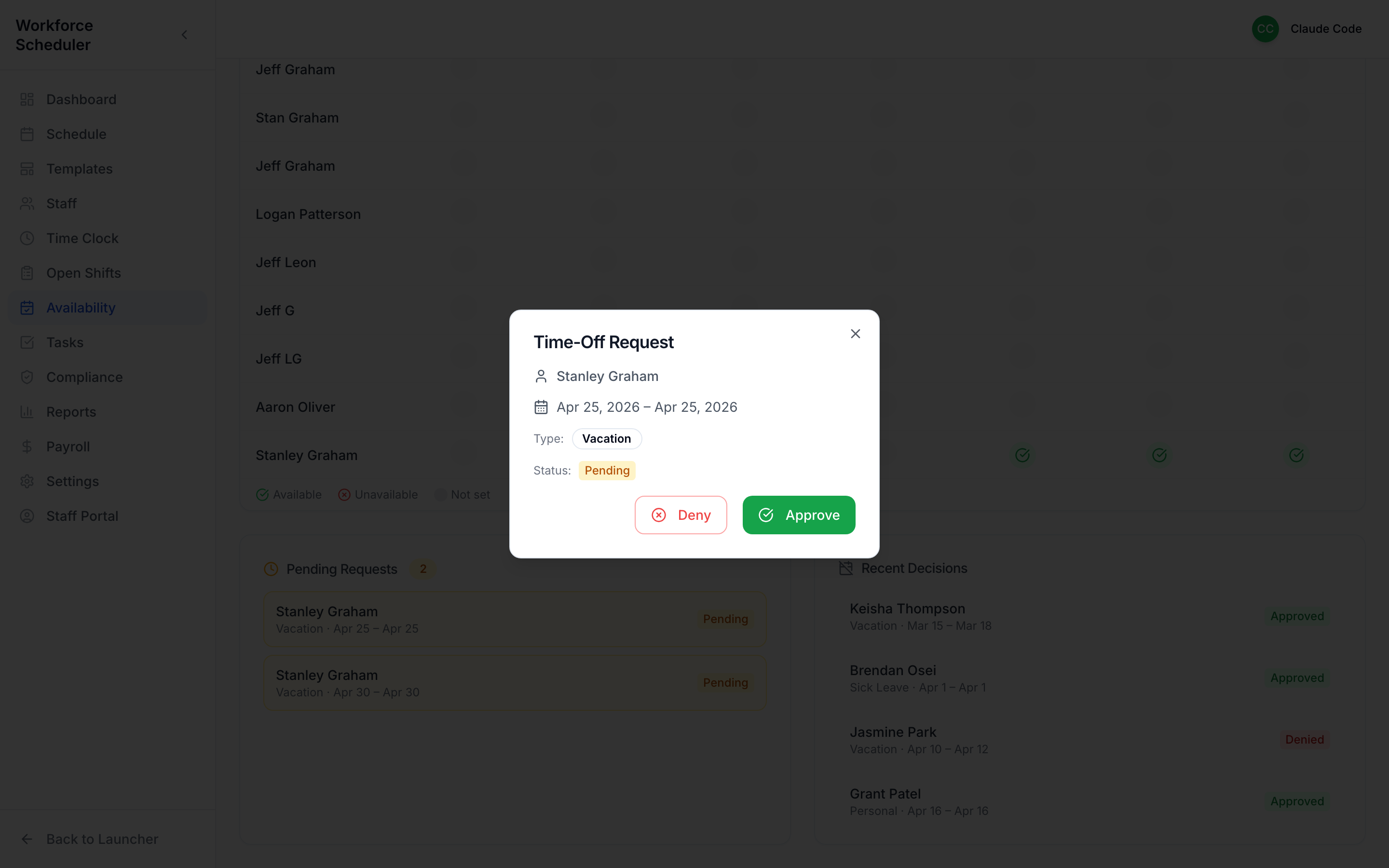 Reviewing a time-off request