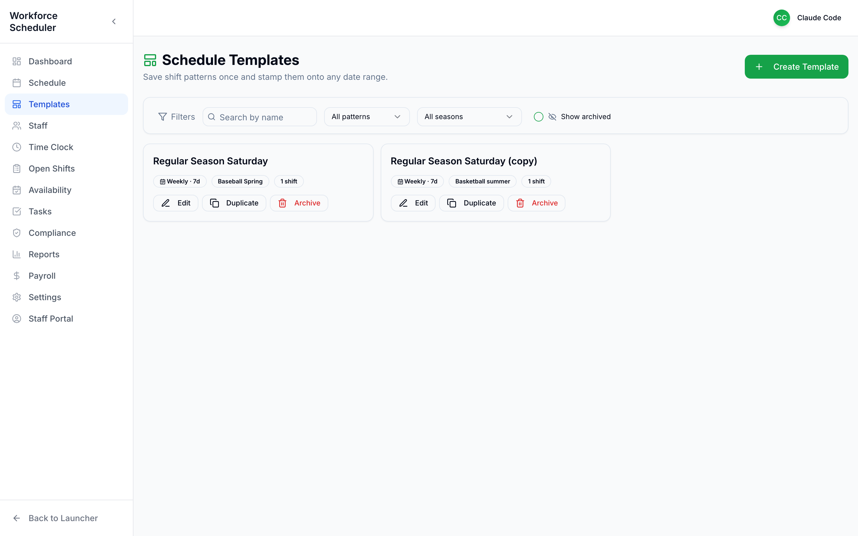 Schedule templates